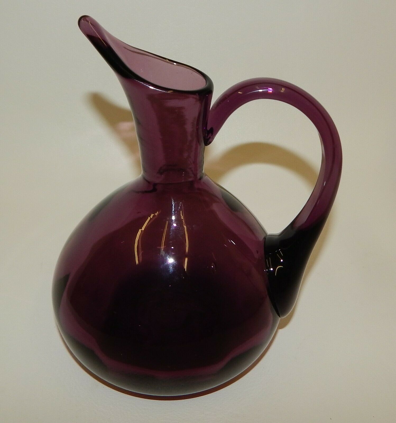 Vintage Handblown Amethyst Purple Glass Pitcher W/ Smooth Pontil Applied Handle