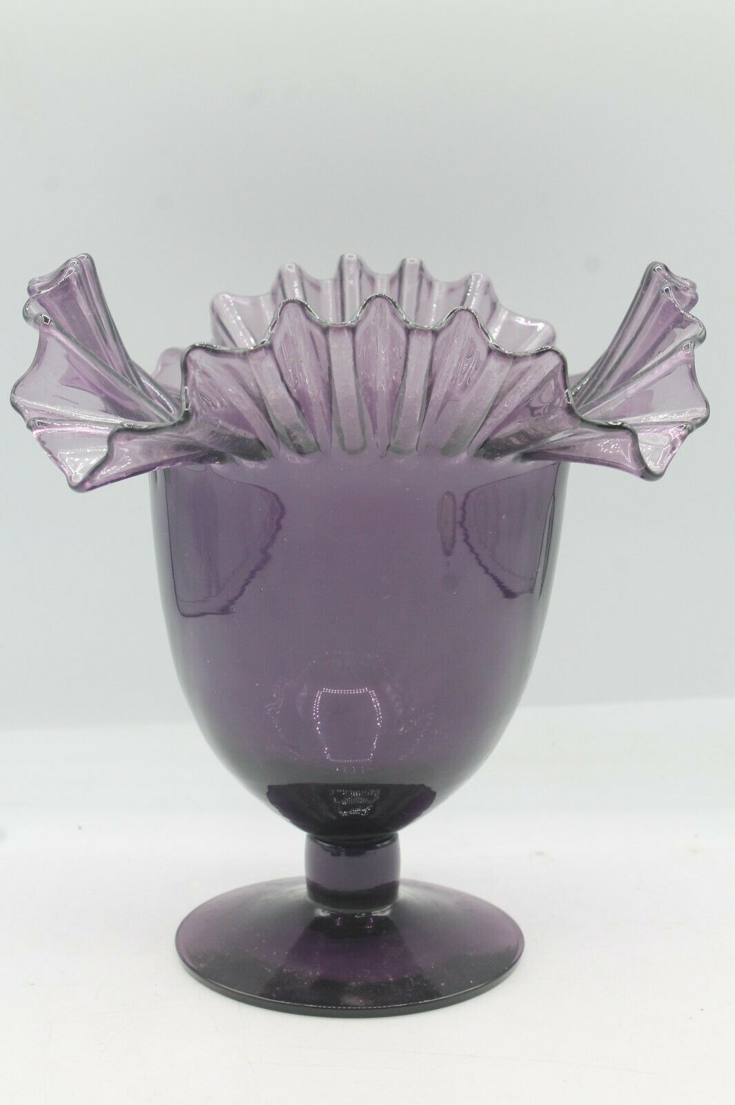 Vintage Dark Amethyst Glass Vase With Ruffled Top